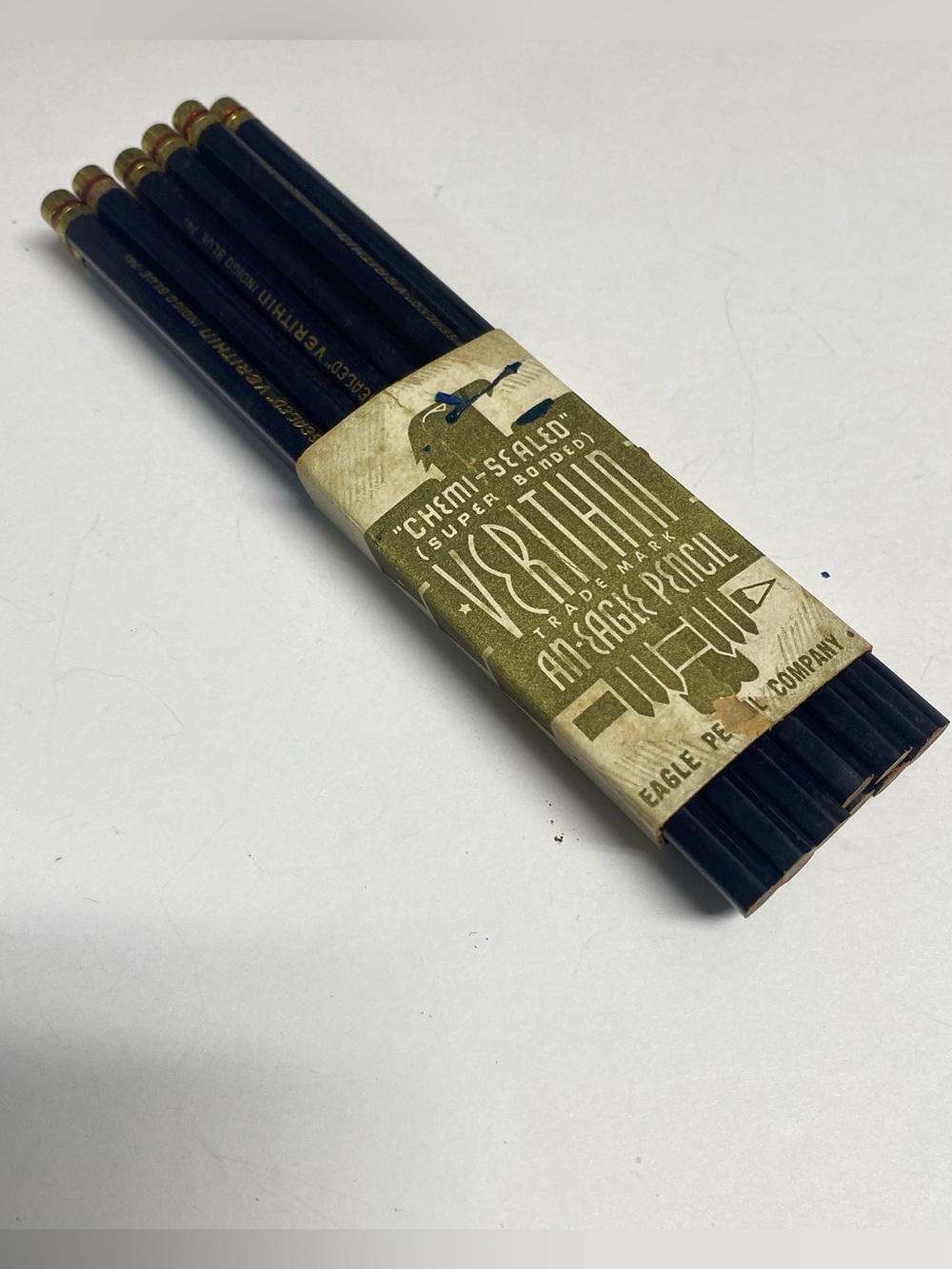 VTG Eagle Verithin Chemi-Sealed Indigo Blue 741 Pencil Set of 12 Art Deco USA